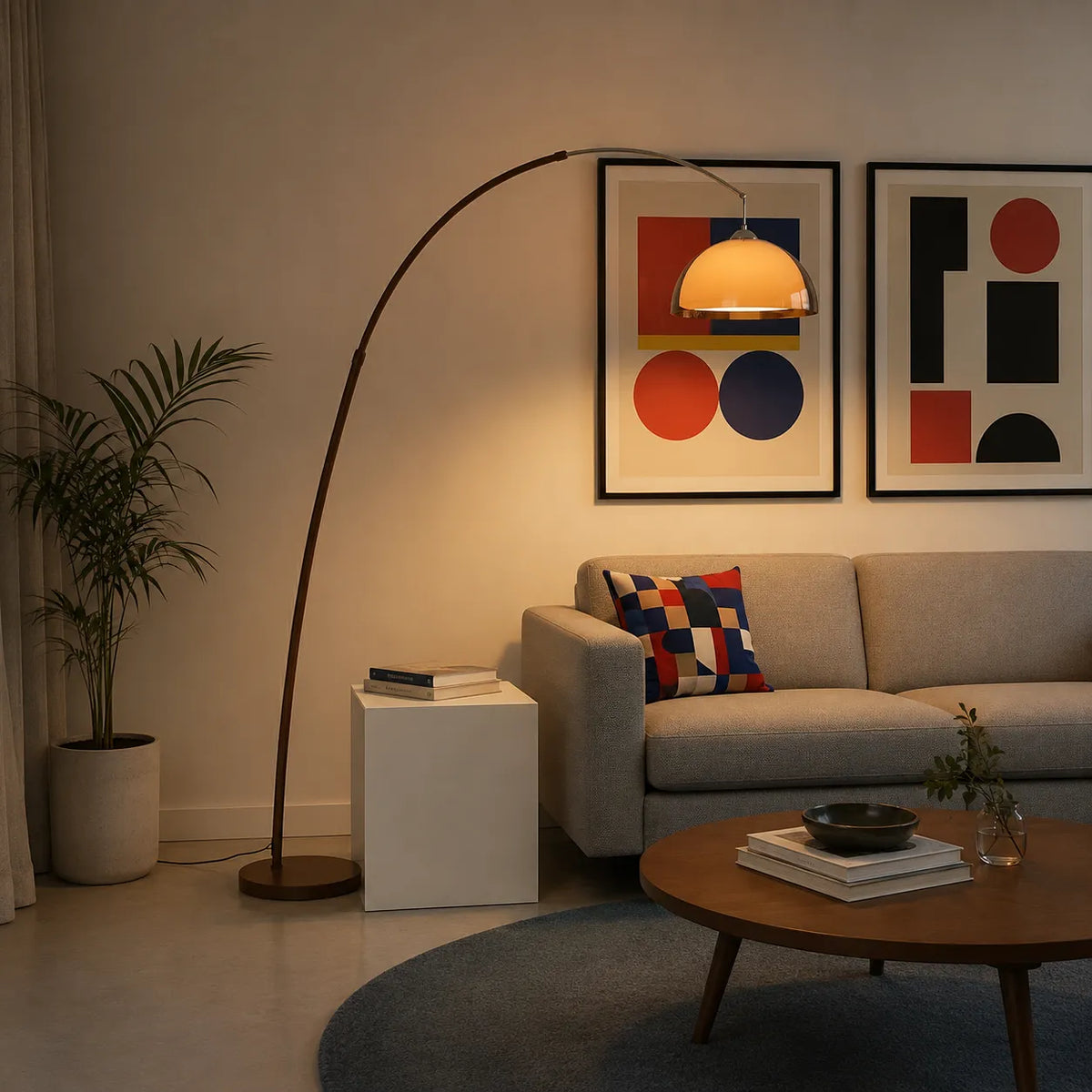 Wilder Mid-Century Amber Dome Arc Floor Lamp