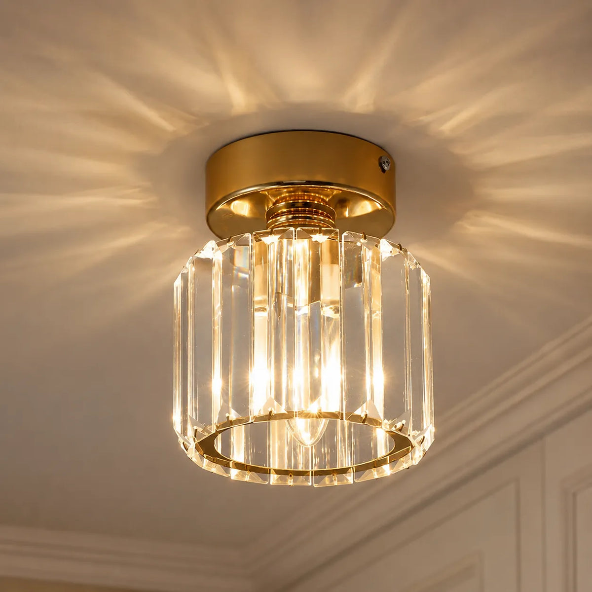 Renata Modern Faceted Crystal Drum Semi-Flush Ceiling Light