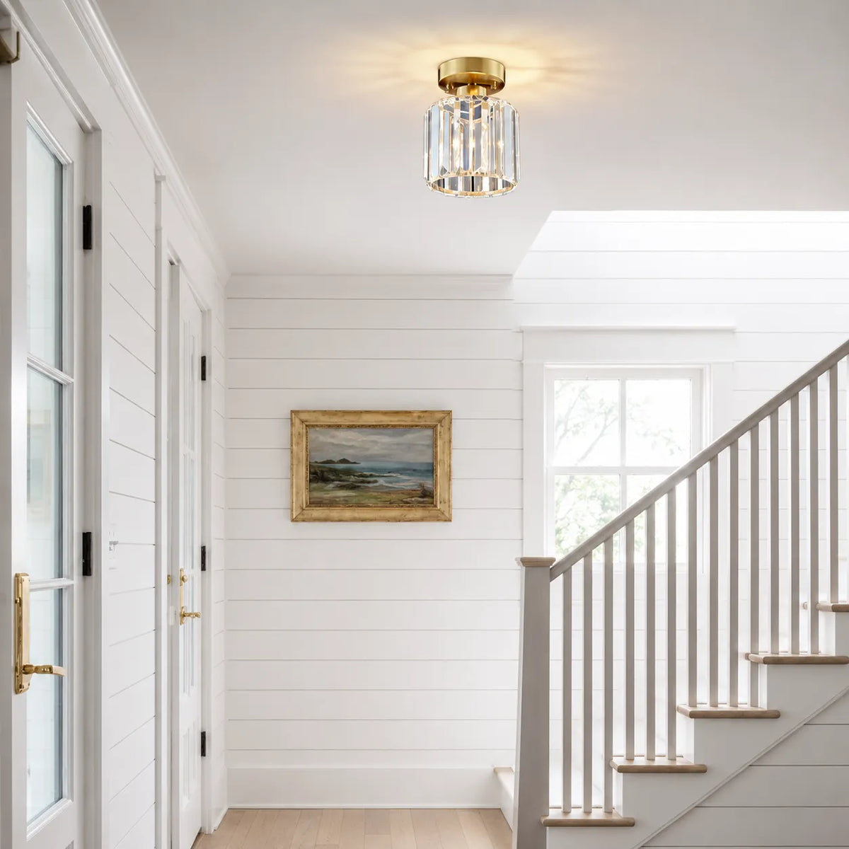 Renata Modern Faceted Crystal Drum Semi-Flush Ceiling Light