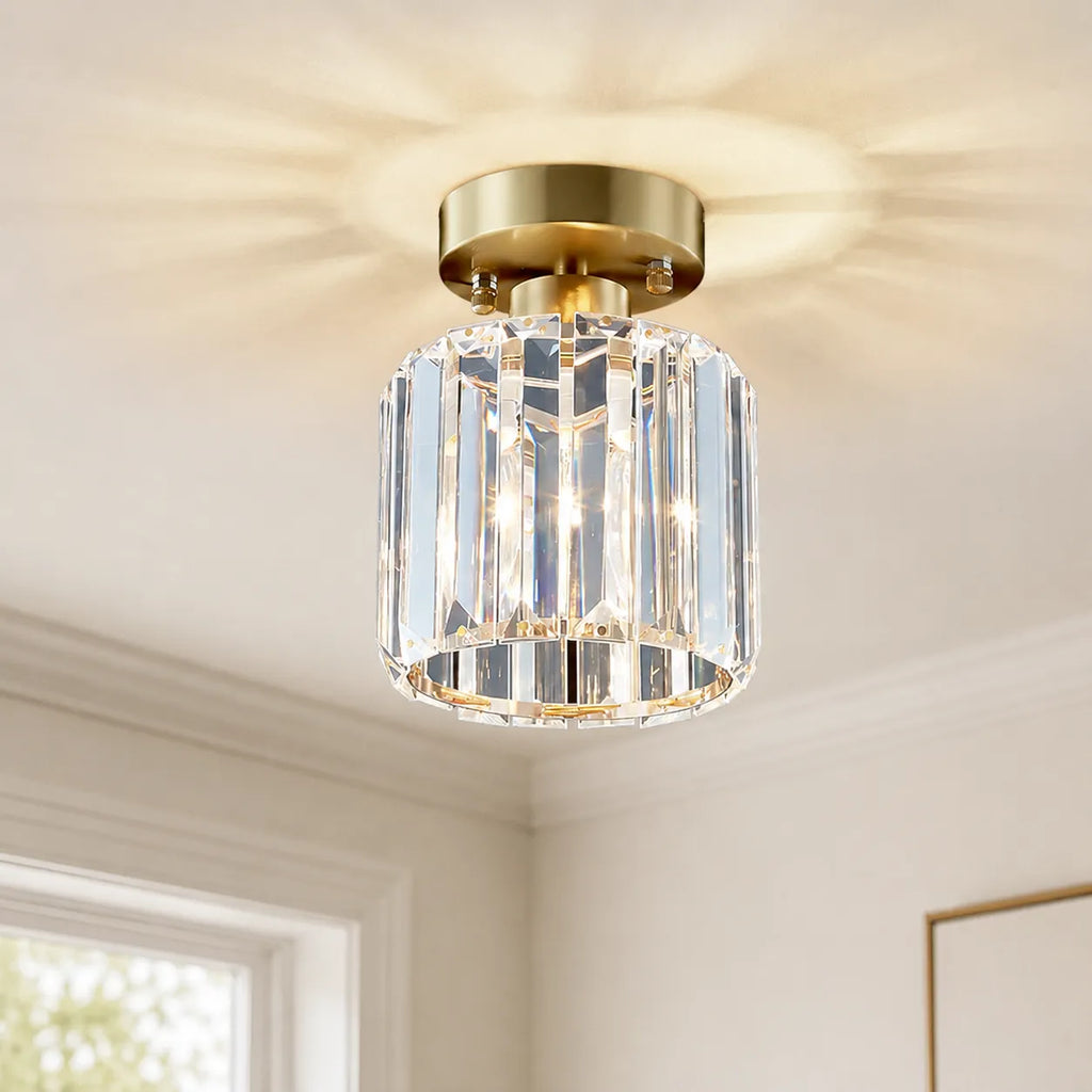Renata Modern Faceted Crystal Drum Semi-Flush Ceiling Light