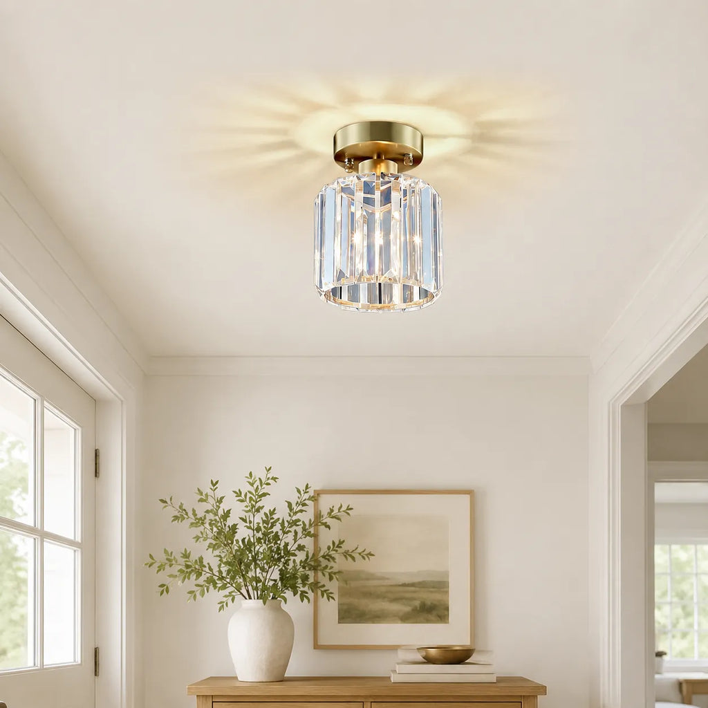 Renata Modern Faceted Crystal Drum Semi-Flush Ceiling Light