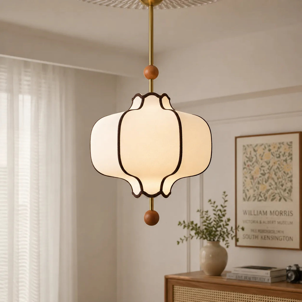Avelvia Modern Scalloped Fabric & Walnut Pendant Light