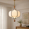 Avelvia Modern Scalloped Fabric & Walnut Pendant Light