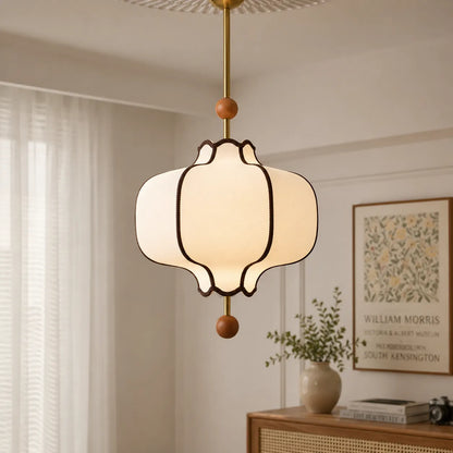 Modern Fabric Pendant Light with Walnut Accents