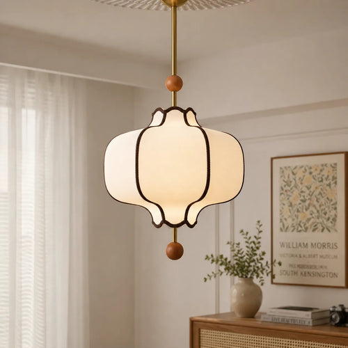Modern Fabric Pendant Light with Walnut Accents