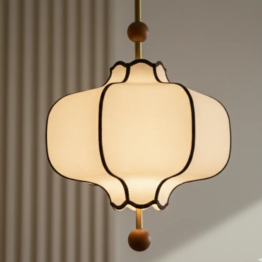 Avelvia Modern Scalloped Fabric & Walnut Pendant Light