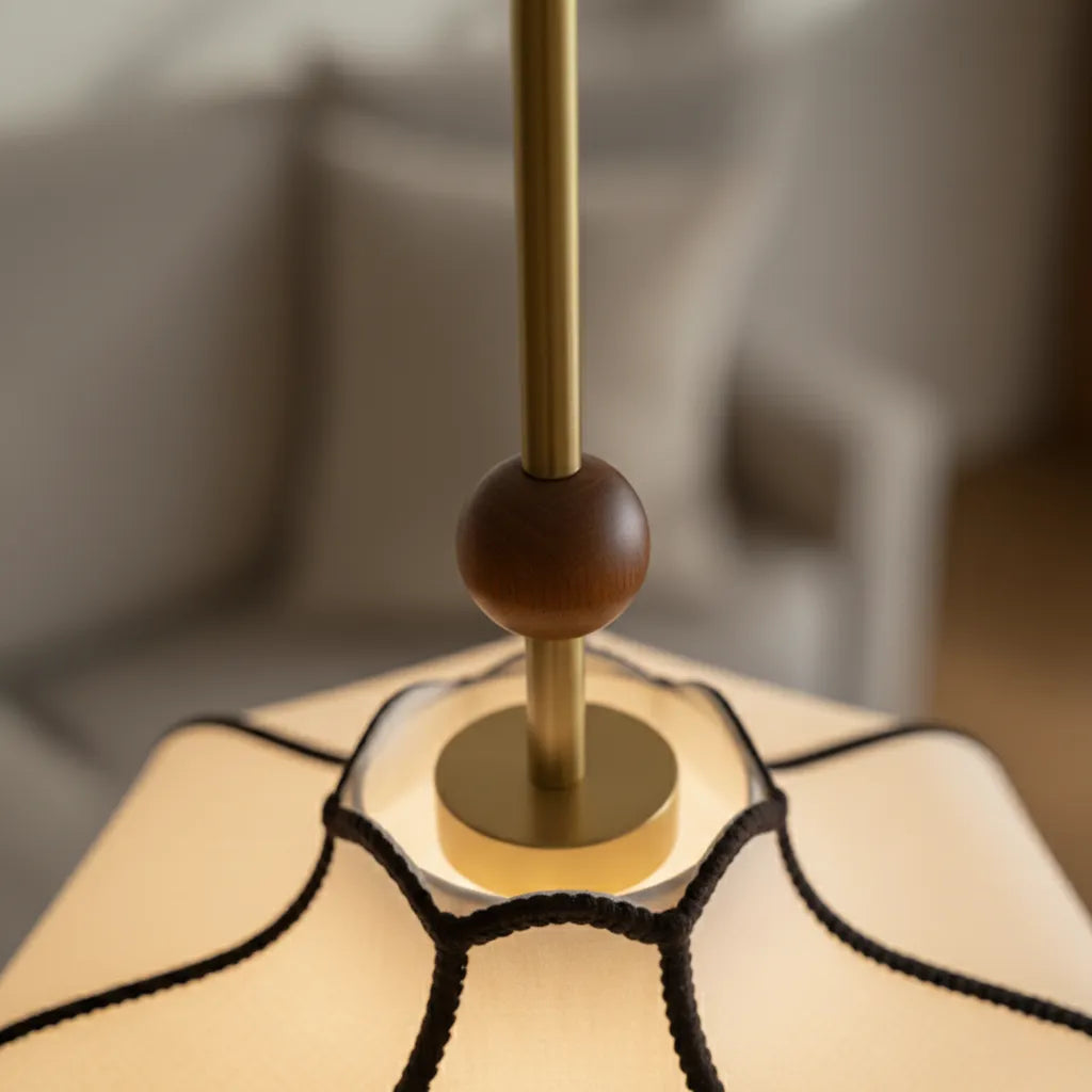 Avelvia Modern Scalloped Fabric & Walnut Pendant Light