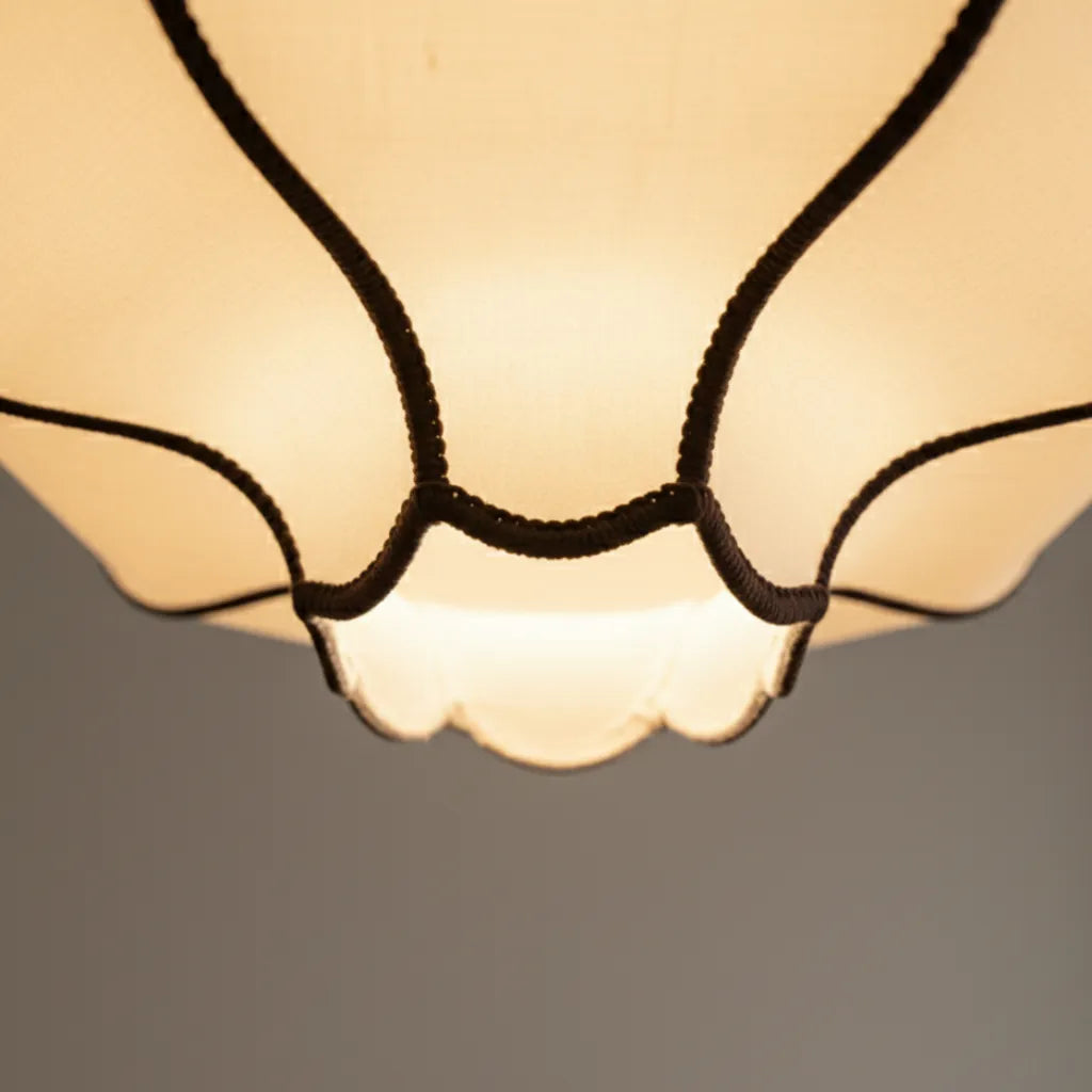 Avelvia Modern Scalloped Fabric & Walnut Pendant Light