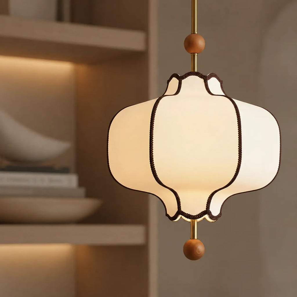 Avelvia Modern Scalloped Fabric & Walnut Pendant Light