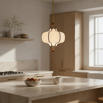 Modern Fabric Pendant Light with Walnut Accents