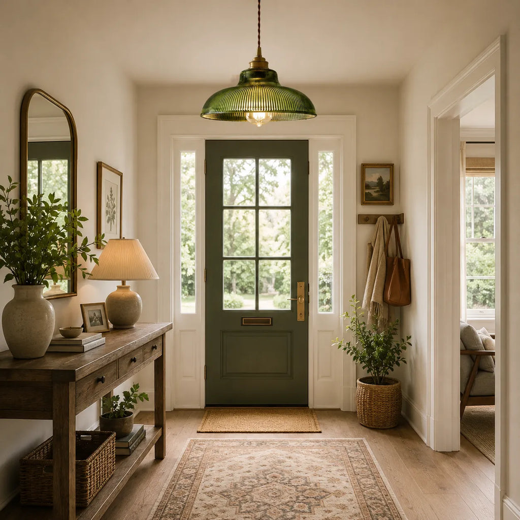 Zev Farmhouse Ribbed Glass Dome Pendant Light