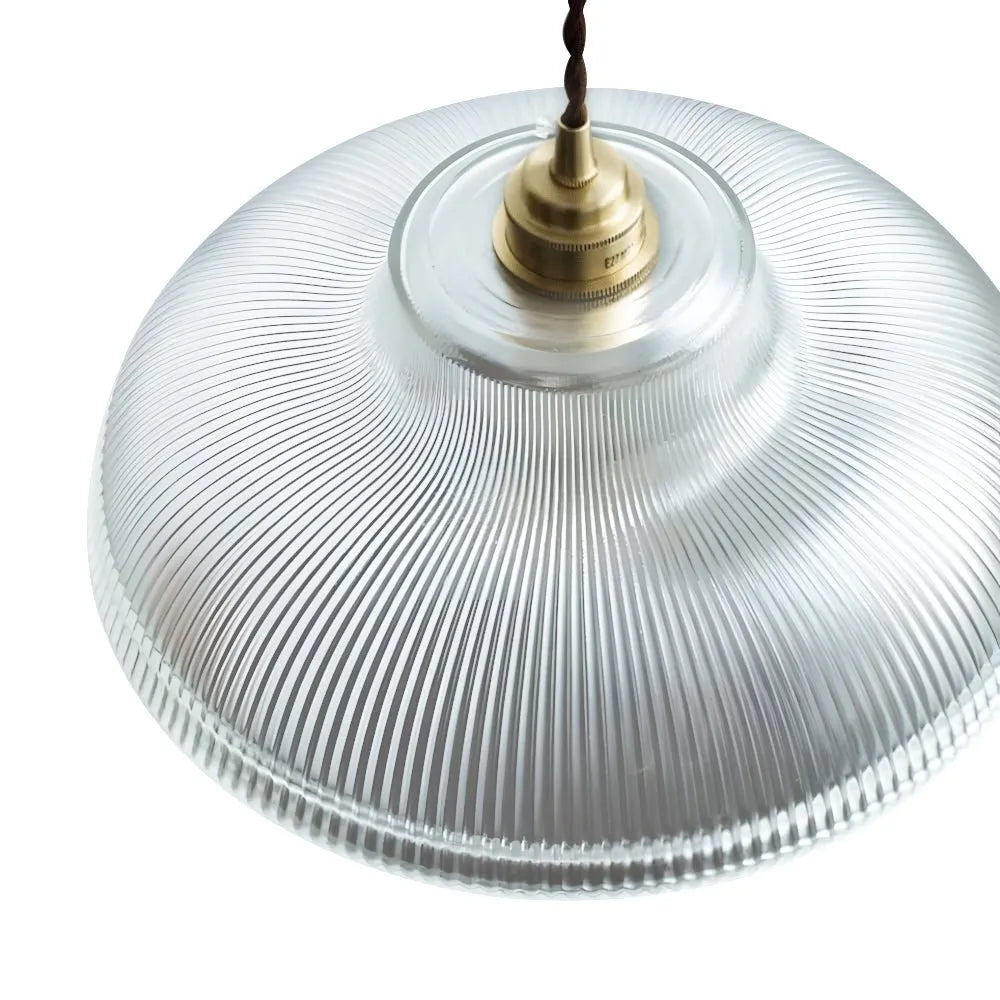 Zev Farmhouse Ribbed Glass Dome Pendant Light