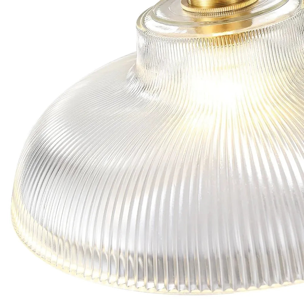 Zev Farmhouse Ribbed Glass Dome Pendant Light