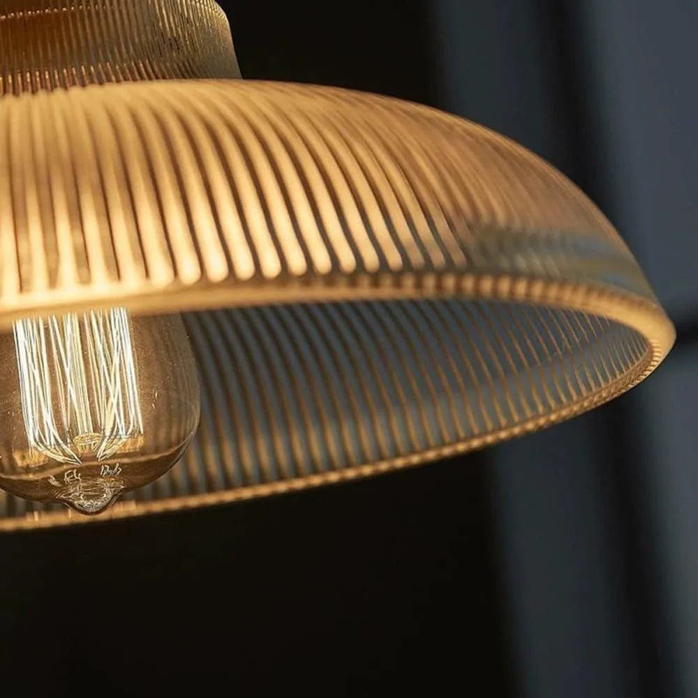 Zev Farmhouse Ribbed Glass Dome Pendant Light