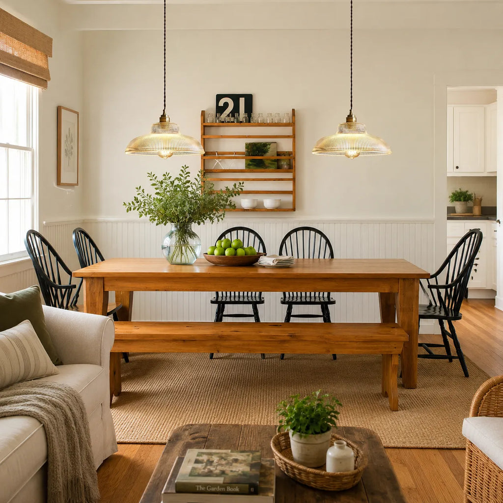 Zev Farmhouse Ribbed Glass Dome Pendant Light