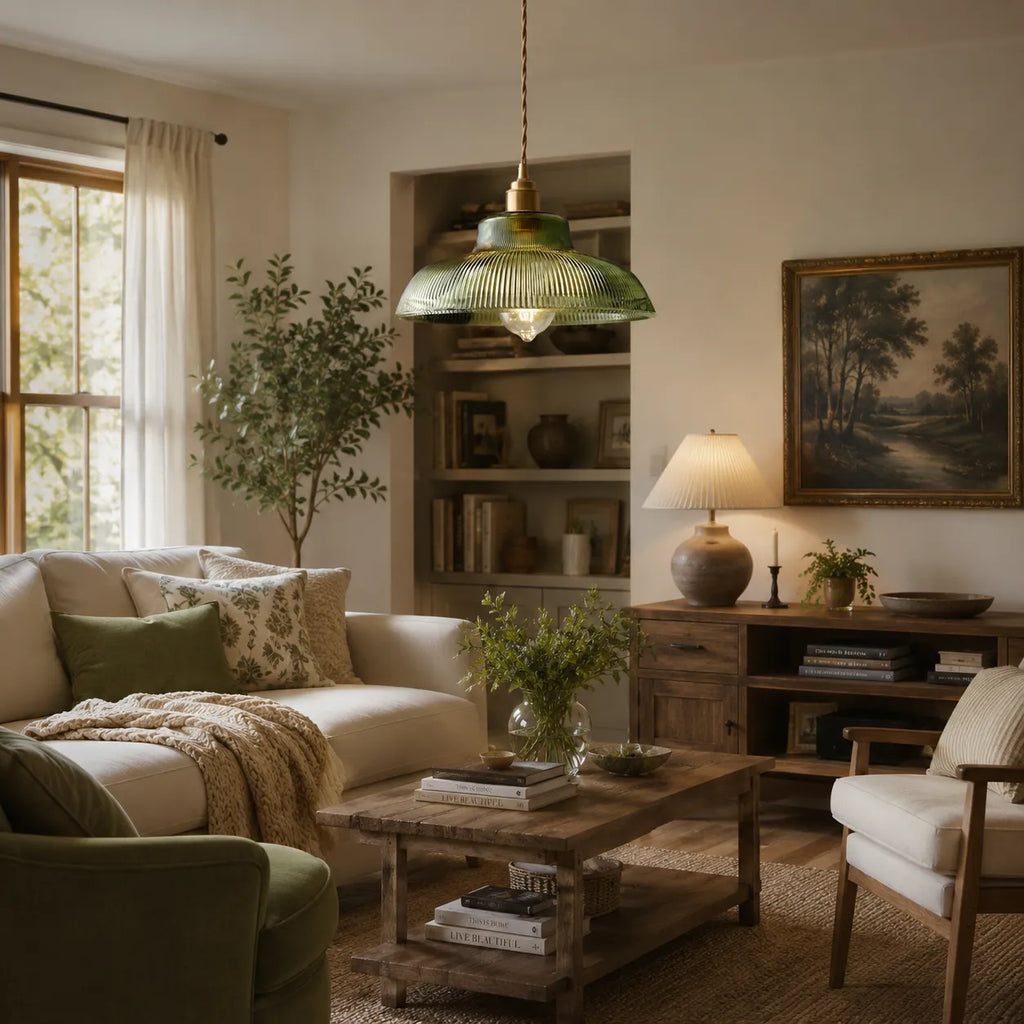 Zev Farmhouse Ribbed Glass Dome Pendant Light