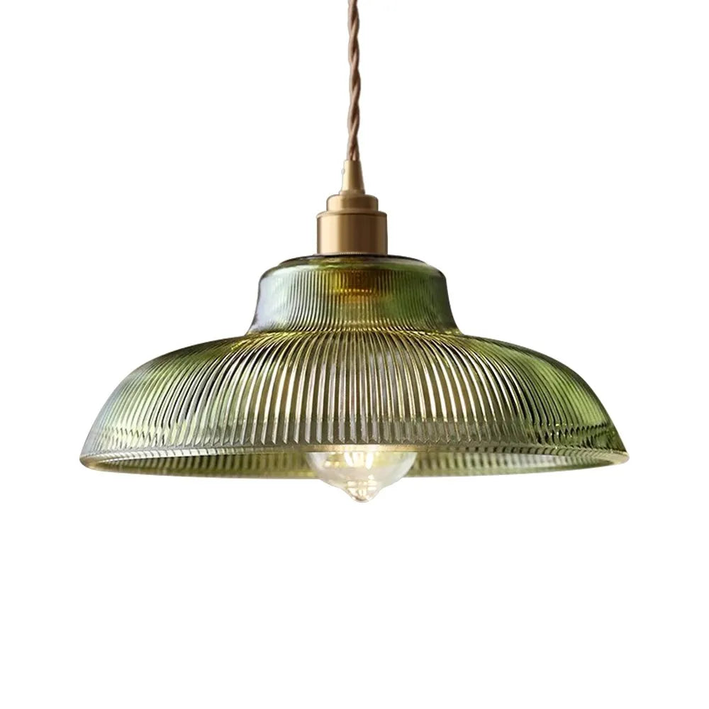 Zev Farmhouse Ribbed Glass Dome Pendant Light