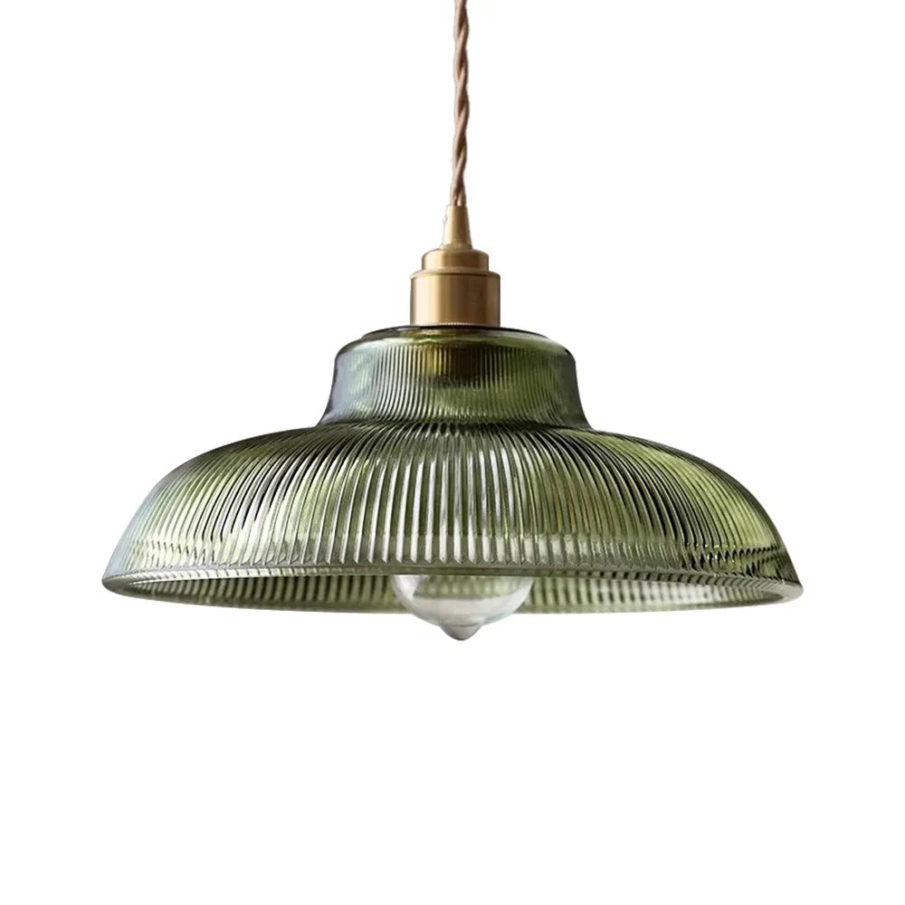 Zev Farmhouse Ribbed Glass Dome Pendant Light