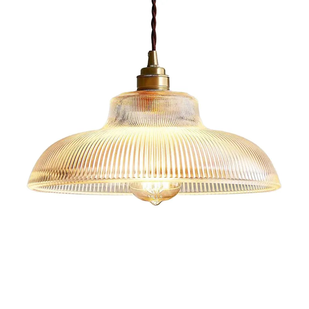 Zev Farmhouse Ribbed Glass Dome Pendant Light