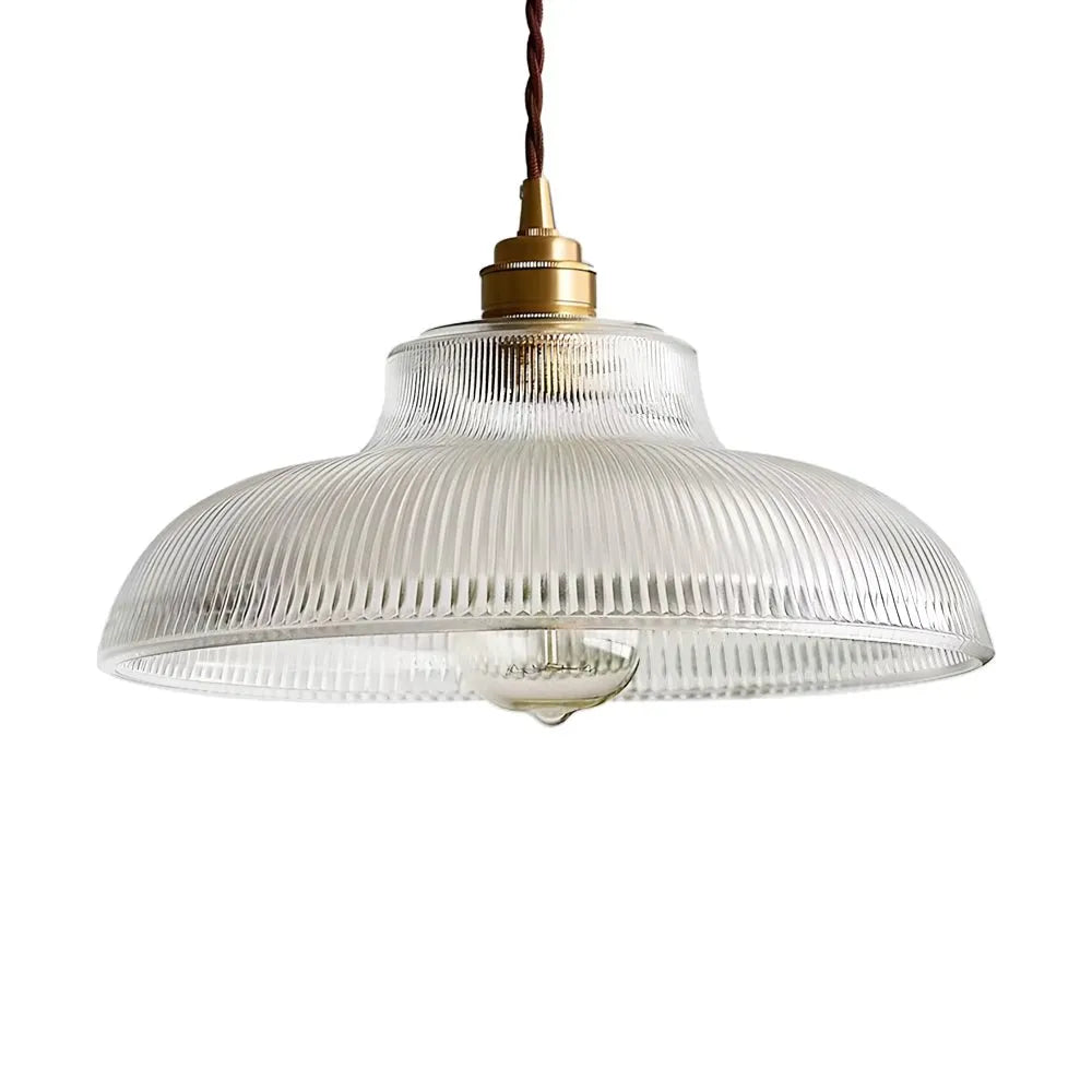 Zev Farmhouse Ribbed Glass Dome Pendant Light