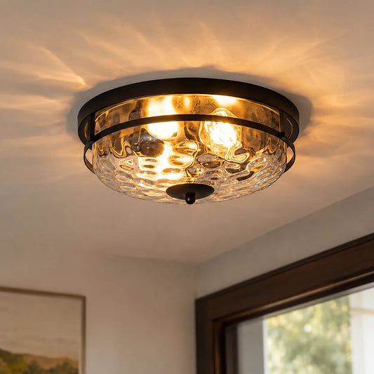Modern Farmhouse Hammered Glass Flush Mount Ceiling Light