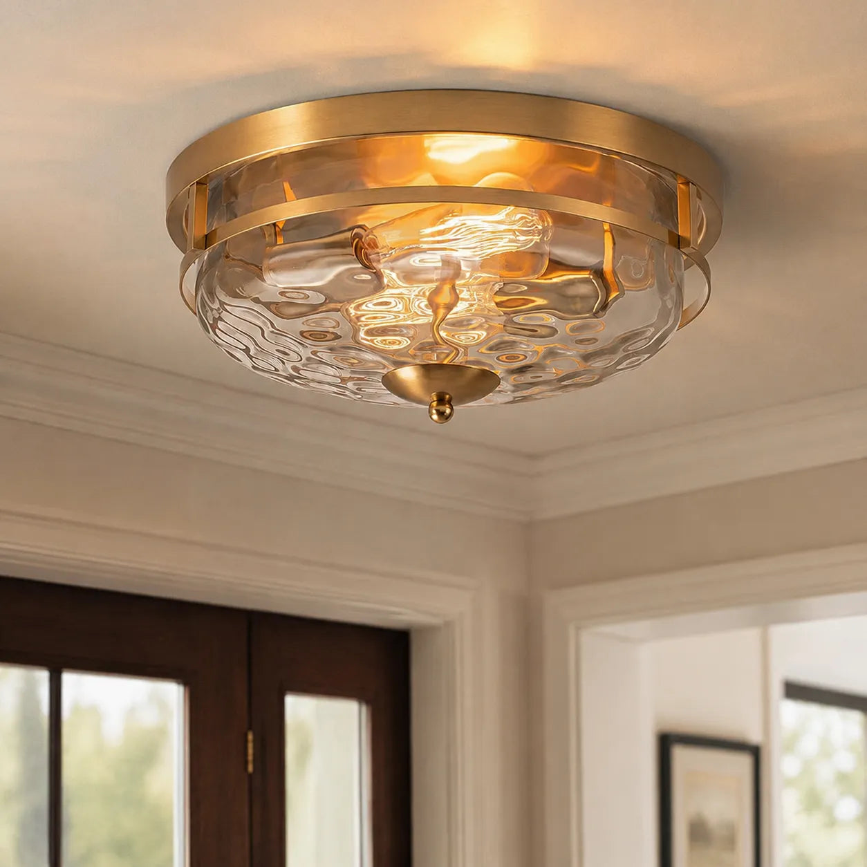Modern Farmhouse Hammered Glass Flush Mount Ceiling Light