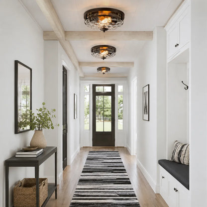 Modern Farmhouse Hammered Glass Flush Mount Ceiling Light