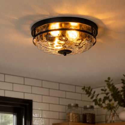 Modern Farmhouse Hammered Glass Flush Mount Ceiling Light