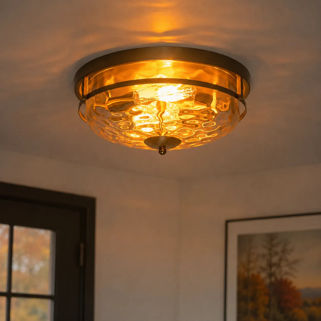 Modern Farmhouse Hammered Glass Flush Mount Ceiling Light