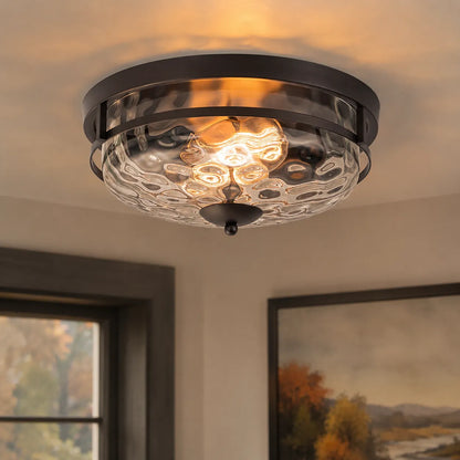 Modern Farmhouse Hammered Glass Flush Mount Ceiling Light