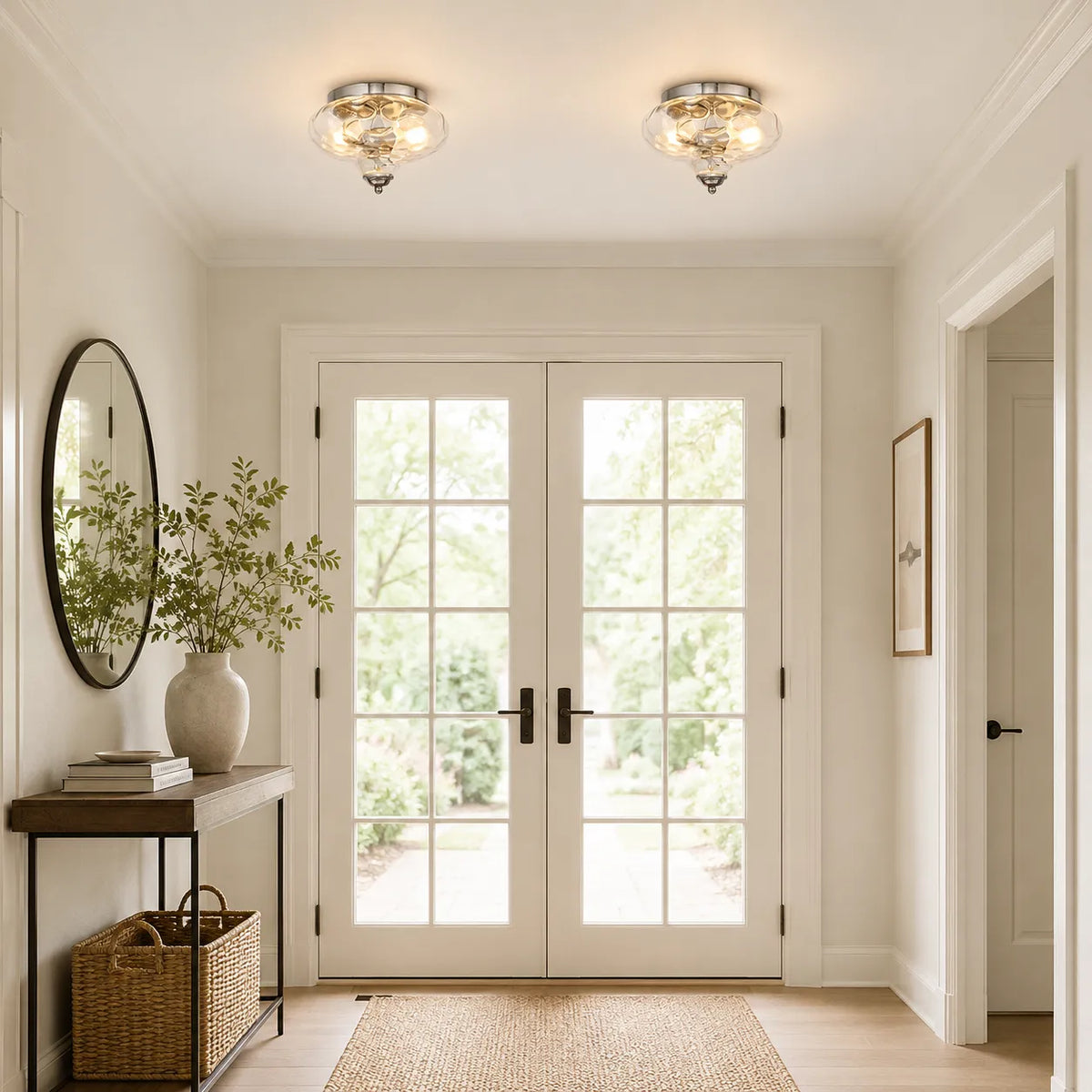 Dario Farmhouse 2-Light Water Glass Flush Mount Ceiling Light