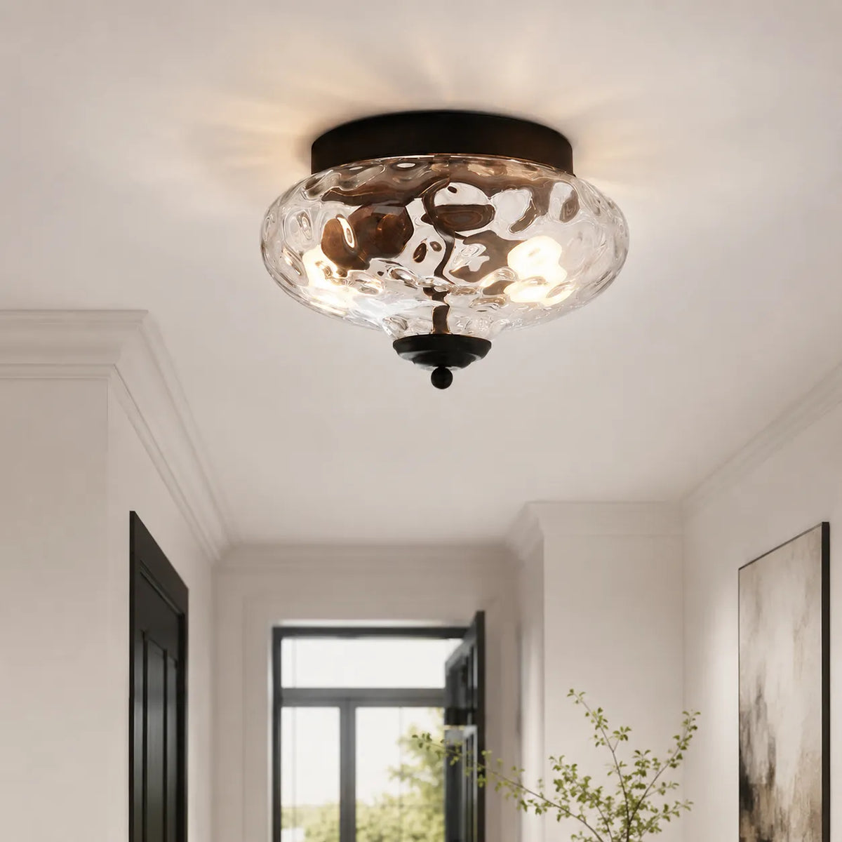 Dario Farmhouse 2-Light Water Glass Flush Mount Ceiling Light