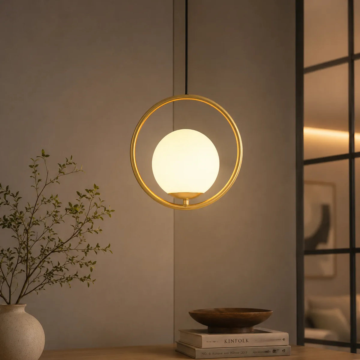 Mabel Contemporary Framed Glass Globe Pendant Light