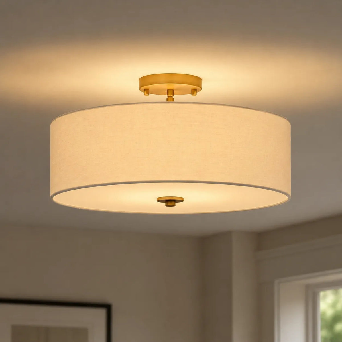 Omero Modern Tiered Linen Semi-Flush Ceiling Light