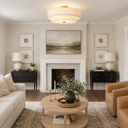 Modern Gold Accent Linen Ceiling Light