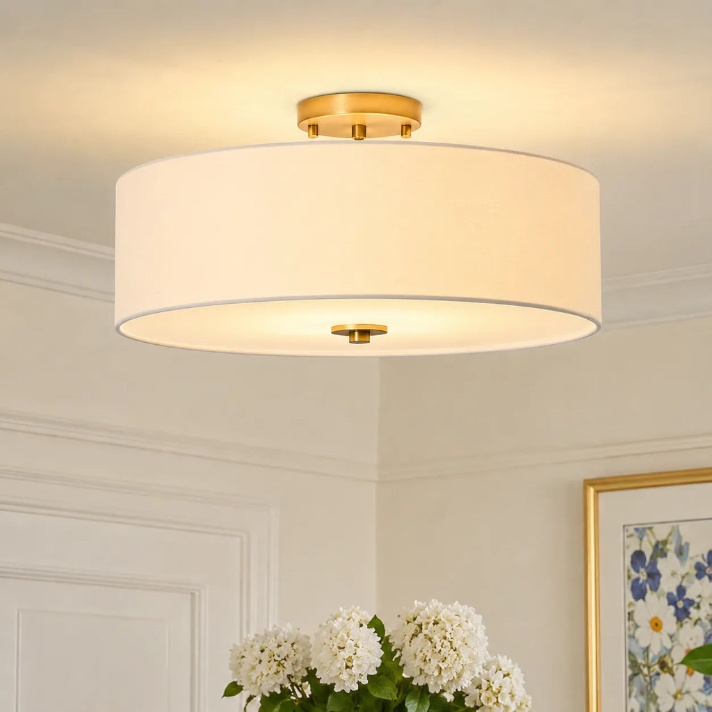 Omero Modern Tiered Linen Semi-Flush Ceiling Light