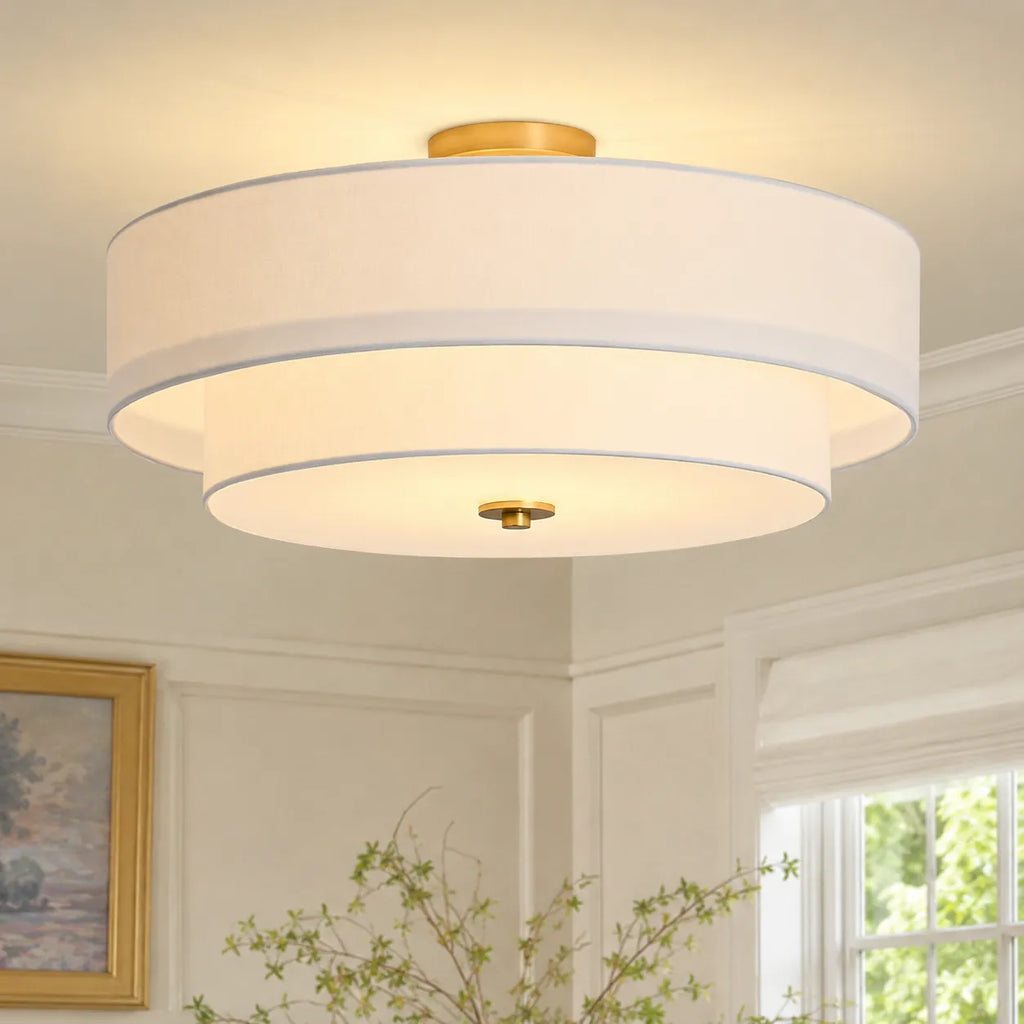 Omero Modern Tiered Linen Semi-Flush Ceiling Light