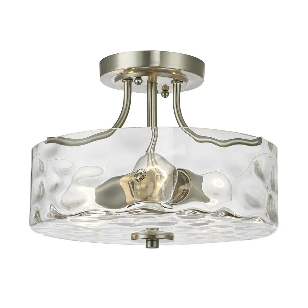 Modern Hammered Glass Drum 2-Light Semi Flush Ceiling Light