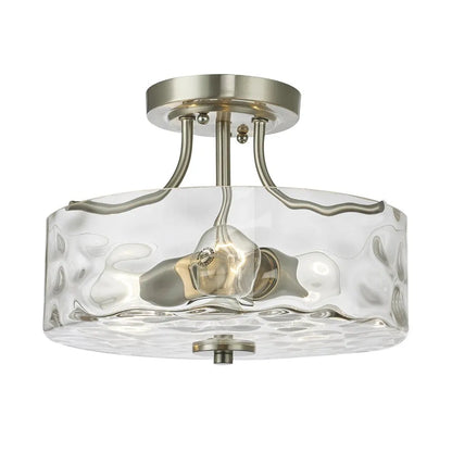 Modern Hammered Glass Drum 2-Light Semi Flush Ceiling Light