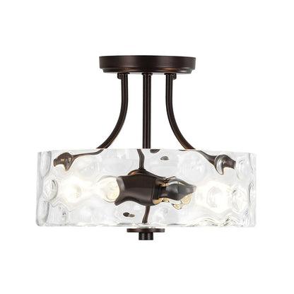 Modern Hammered Glass Drum 2-Light Semi Flush Ceiling Light