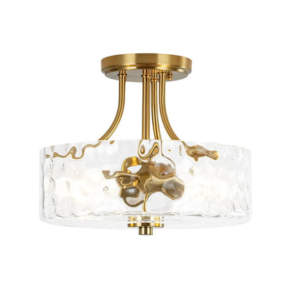 Modern Hammered Glass Drum 2-Light Semi Flush Ceiling Light