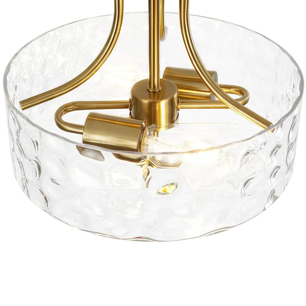 Modern Hammered Glass Drum 2-Light Semi Flush Ceiling Light