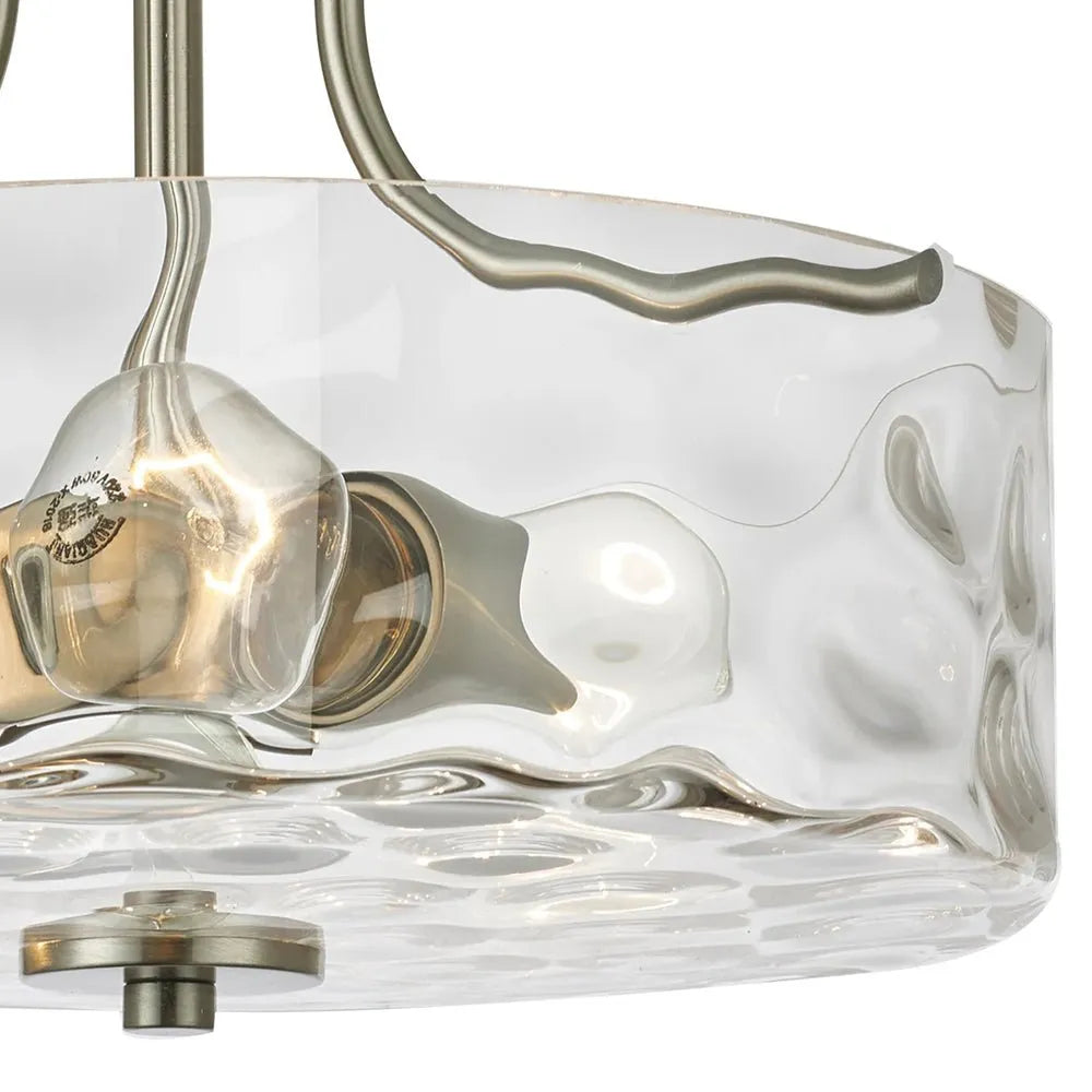 Modern Hammered Glass Drum 2-Light Semi Flush Ceiling Light