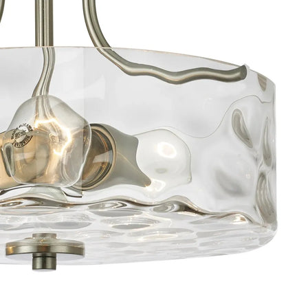 Modern Hammered Glass Drum 2-Light Semi Flush Ceiling Light