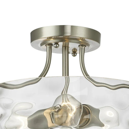 Modern Hammered Glass Drum 2-Light Semi Flush Ceiling Light