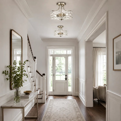 Modern Hammered Glass Drum 2-Light Semi Flush Ceiling Light