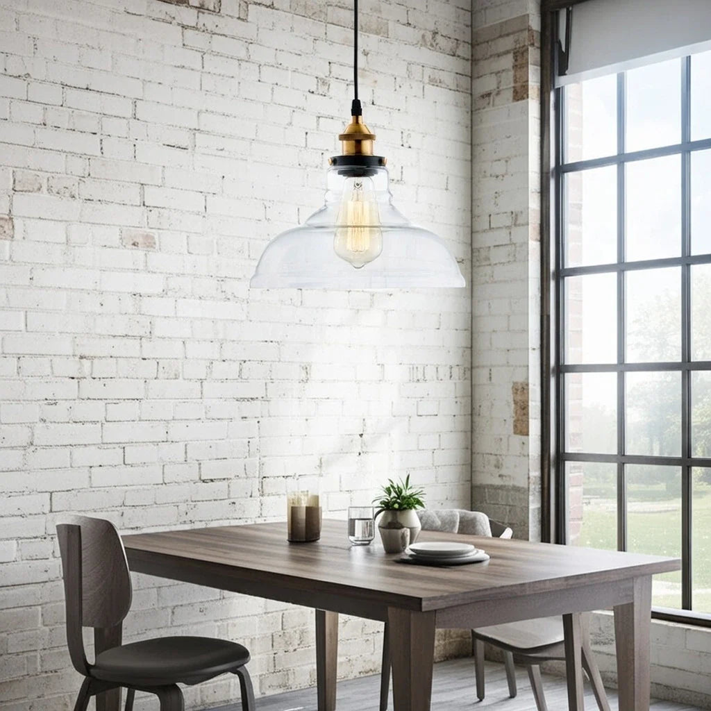 Nerina Industrial Clear Glass Dome Pendant Light