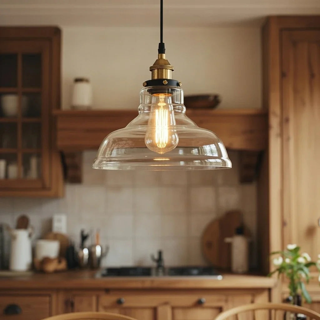 Nerina Industrial Clear Glass Dome Pendant Light