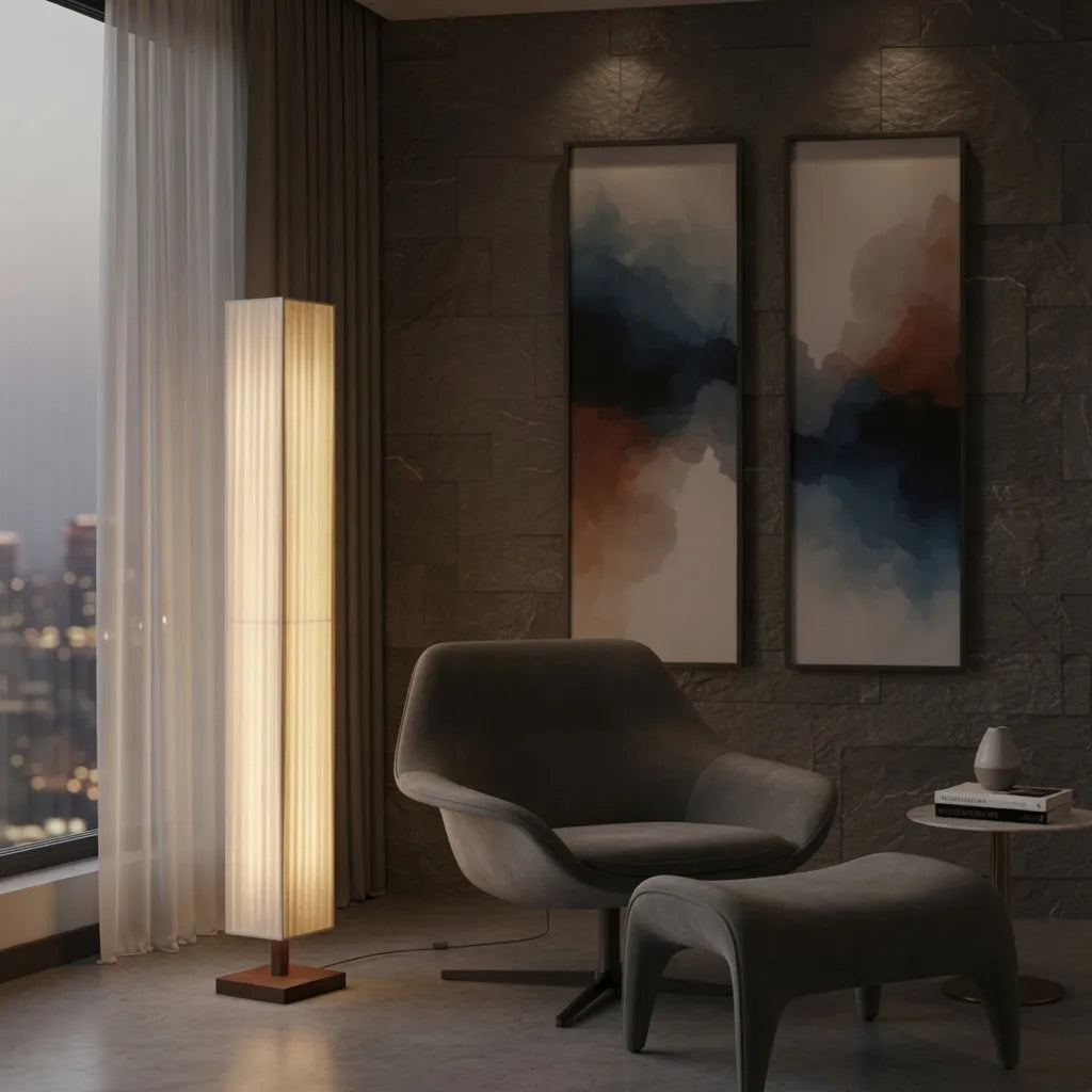 Tullia Japanese Walnut Wood & Fabric Floor Lamp