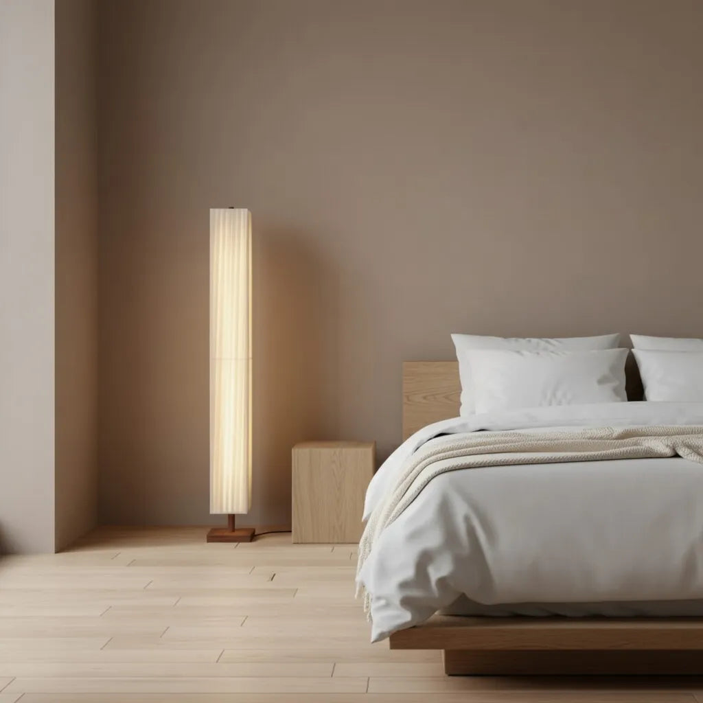 Tullia Japanese Walnut Wood & Fabric Floor Lamp